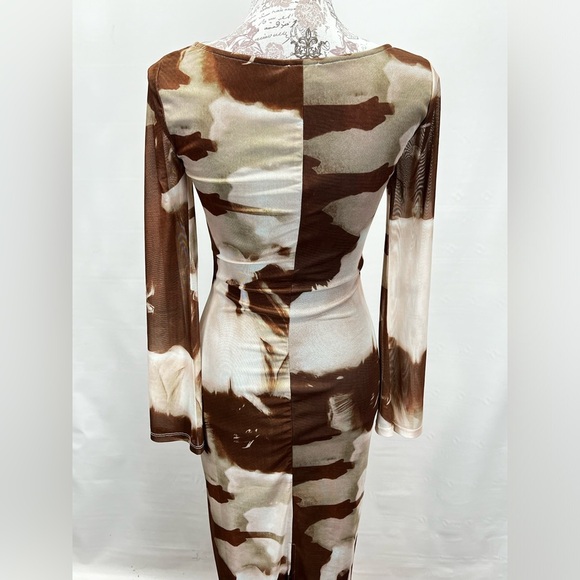 LE LIS Brown and cream mesh abstract print maxi‎ dress size XS - Picture 9 of 16